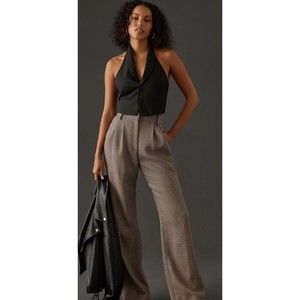 Anthropologie Favorite Daughter Tailored Preppy Brown Motif Wide Leg Pants Sz 12